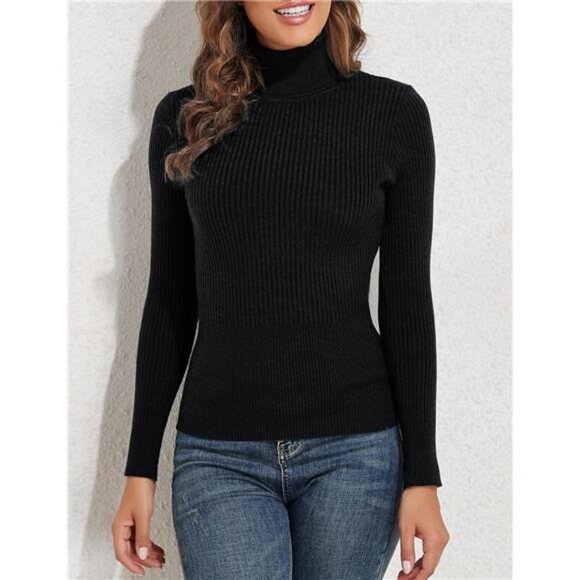 Women's Ribbed Turtleneck Long Sleeve Sweater - Picture 5 of 7